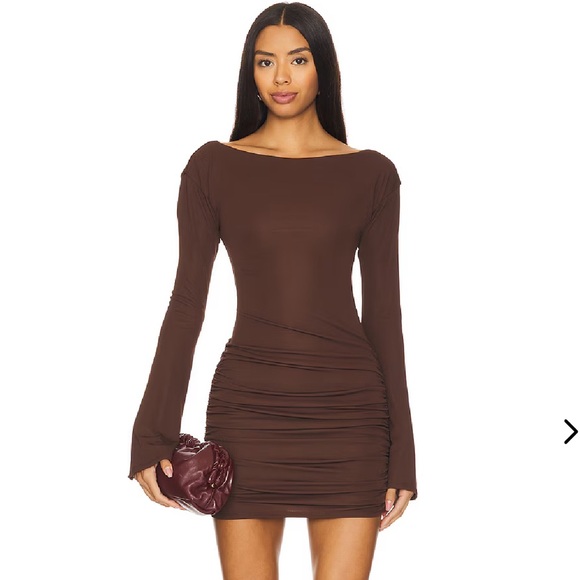 Lovers & Friends REVOLVE x Emily Gemma Quinn Brown Bell Sleeve Mini Dress XL